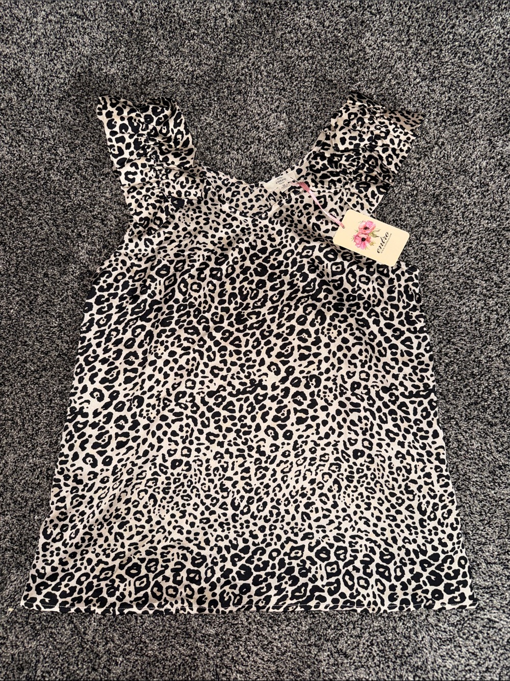 Entro Leopard Print Ruffle Strap Dress - Black & Cream - Medium